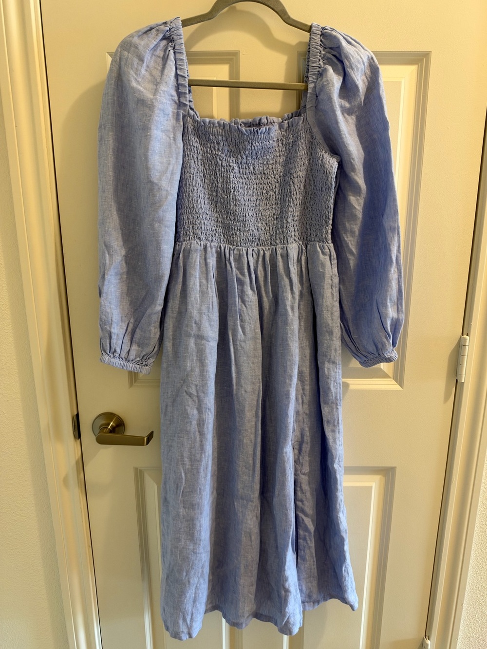 J.Crew NWT Linen Smocked Puff-Sleeve Midi Dress Periwinkle Blue Size S Small